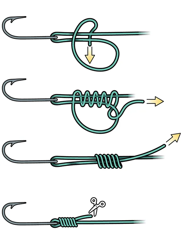  Angler tying Palomar fishing knot on boat |