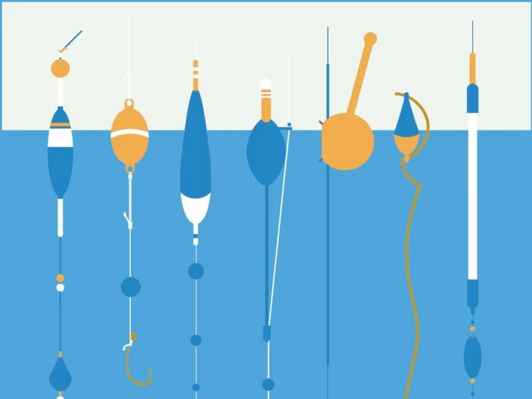 Fisherman tying animated knots on fishing line with lure attached