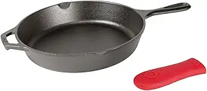 Lodge 12-inch cast iron skillet with Chilean sea bass fillet searing