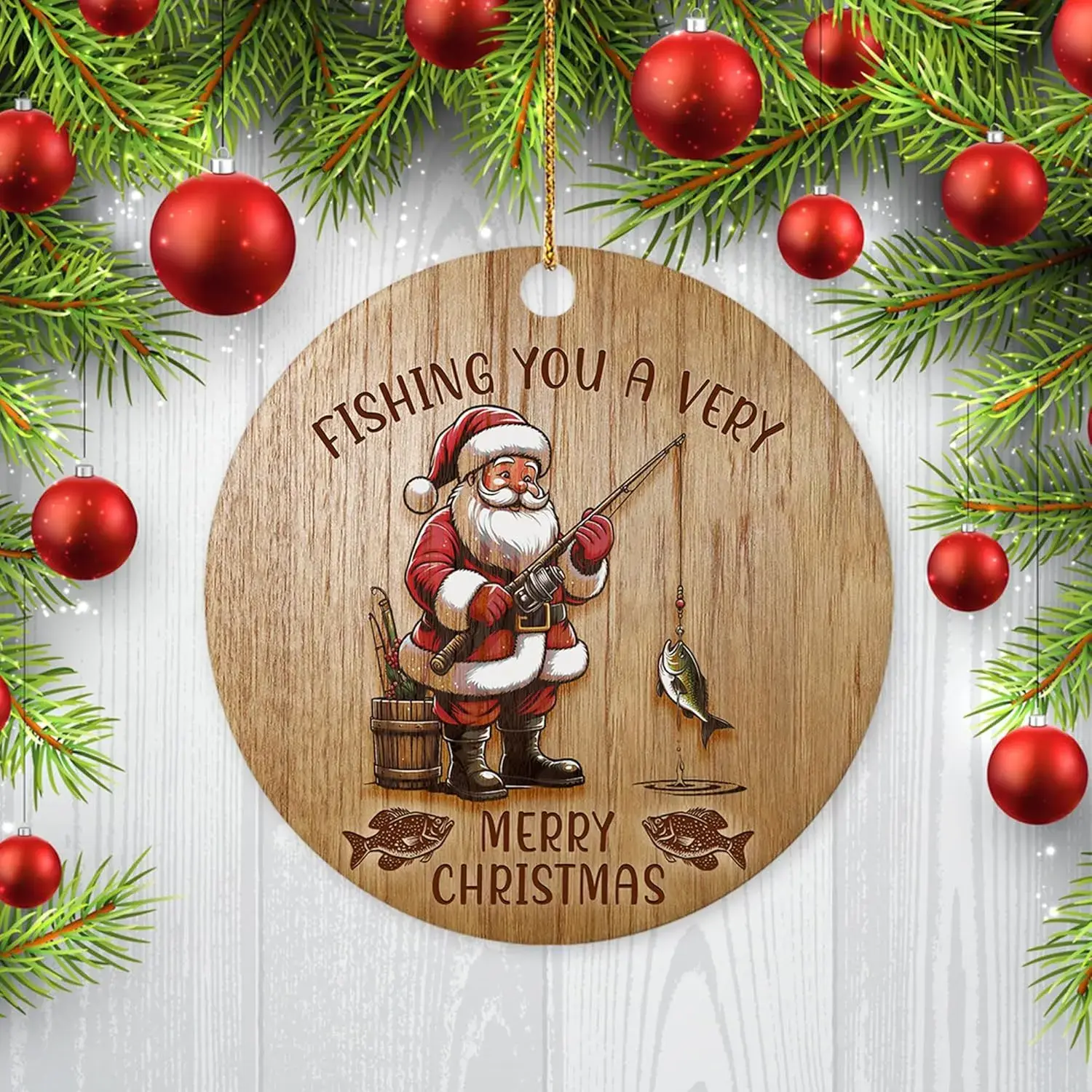Merry Fishmas" Christmas Ornament: The Perfect Gift for Fishermen This Holiday Season 1 merry fishmas ornament for fishermen