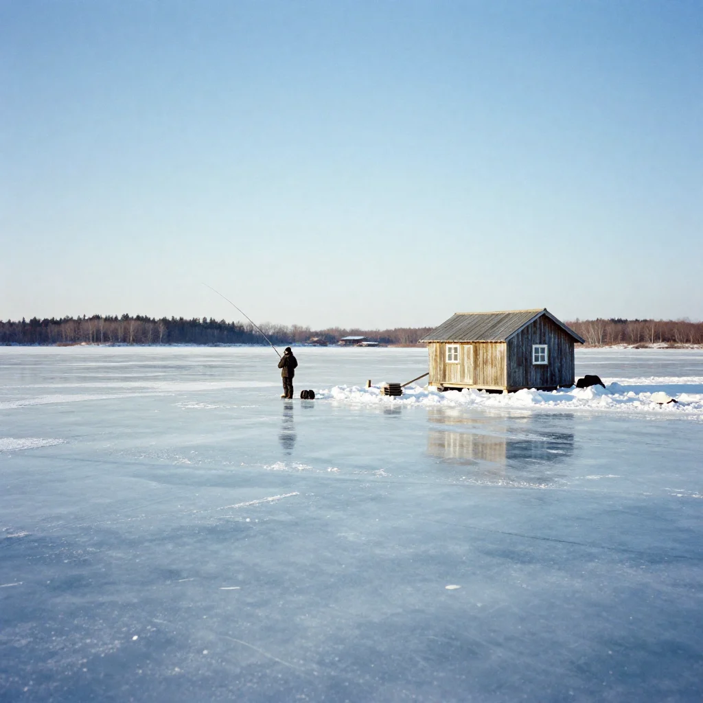  Fresh rainbow smelt caught during winter ice fishing trip laid out on ice
