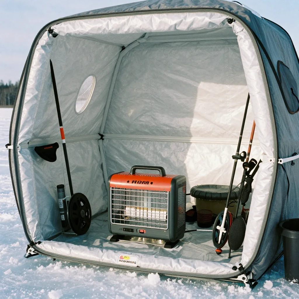 Traditional ice fishing shanties creating temporary winter village