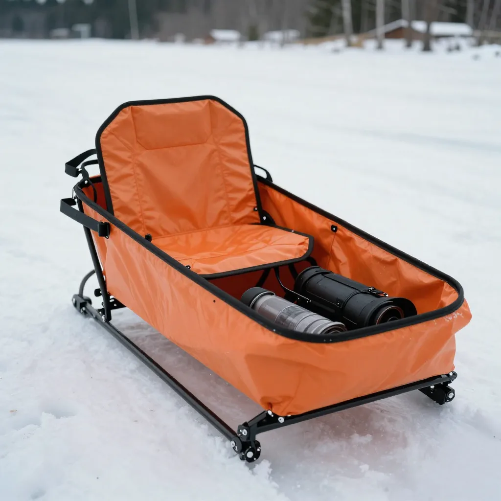 The Best Ice Fishing Sled: Complete Guide to Gear Transport in 2026 2 Ice fishing sled loaded with gear on frozen lake with portable shelter