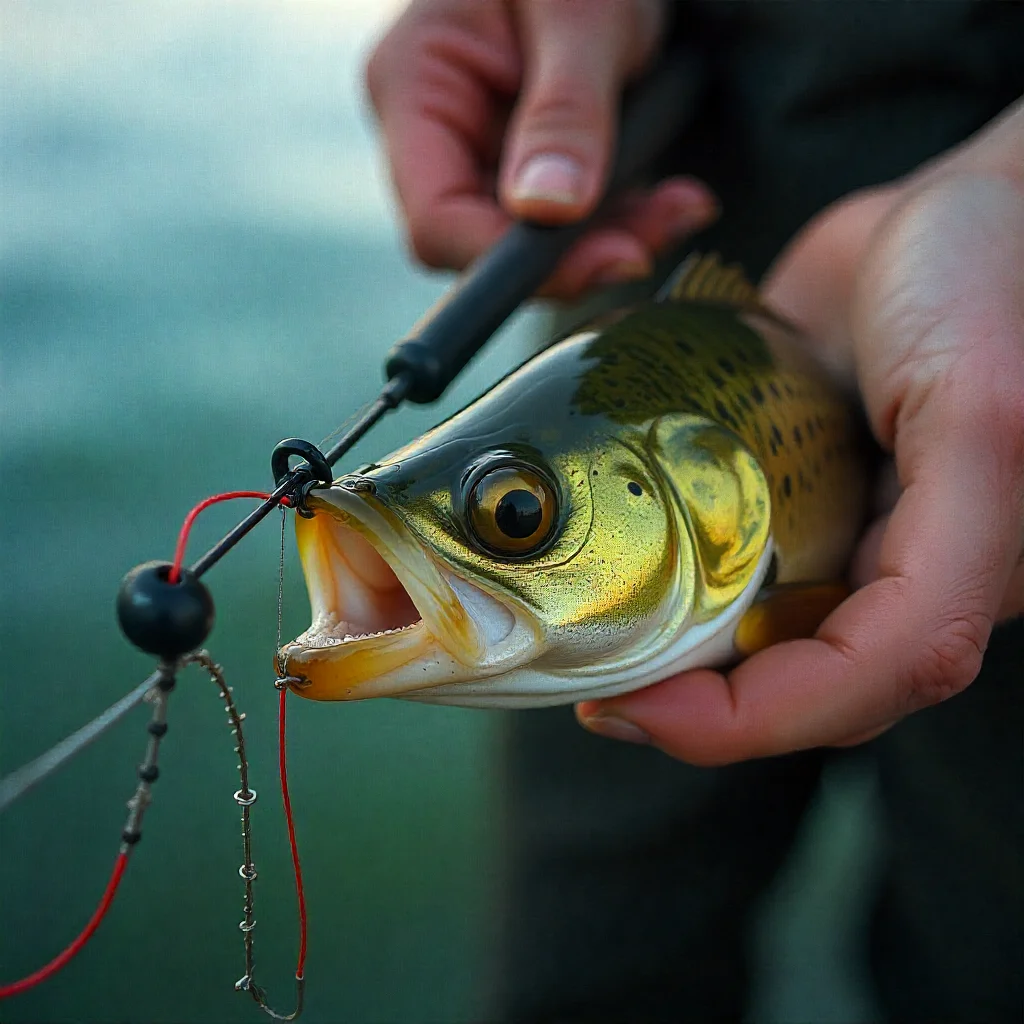 Texas rig setup showing bullet weight and weedless hook knot
