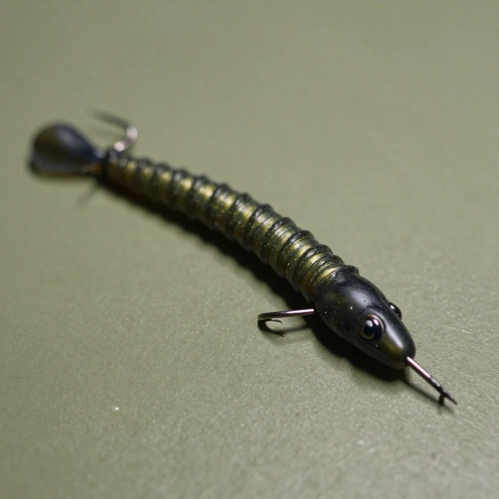 Weedless texas rigged soft plastic worm on offset hook