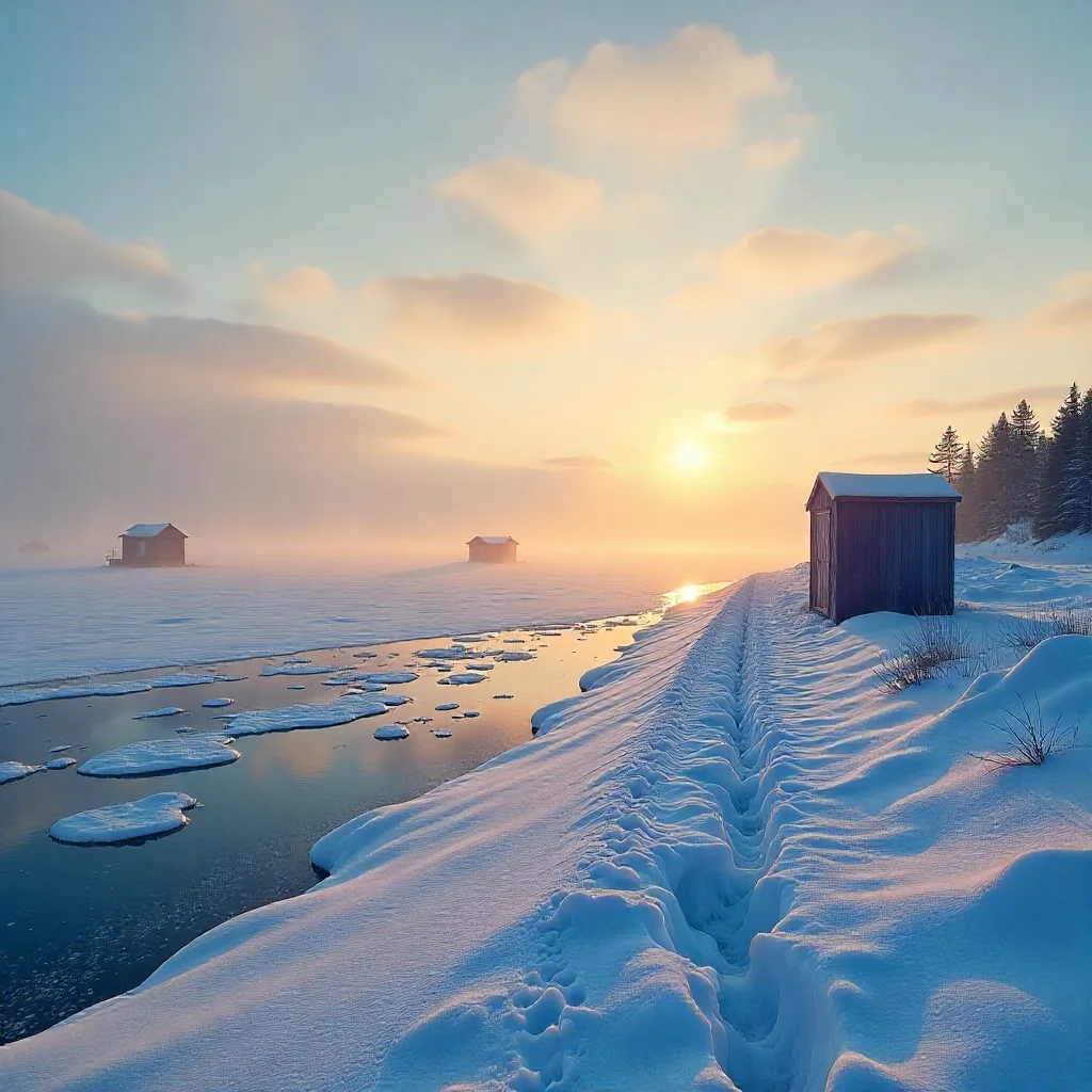 Family enjoying smelt ice fishing inside heated portable shelter