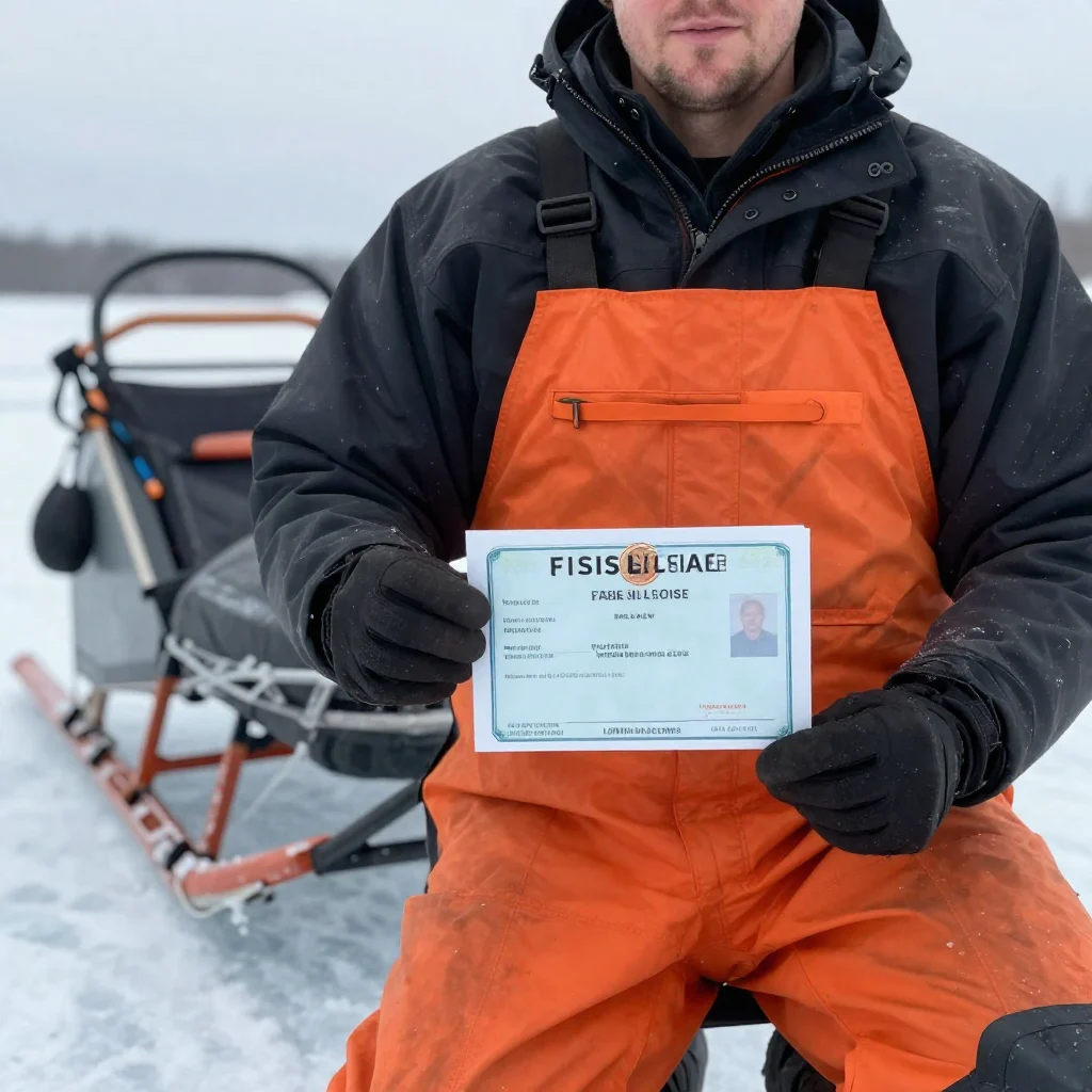 Purchasing ice fishing license online on smartphone with state wildlife app