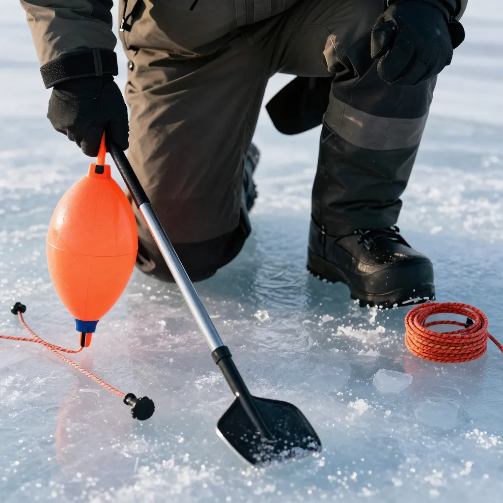 Ice fishing faqs beginner setup with rod auger and safety equipment