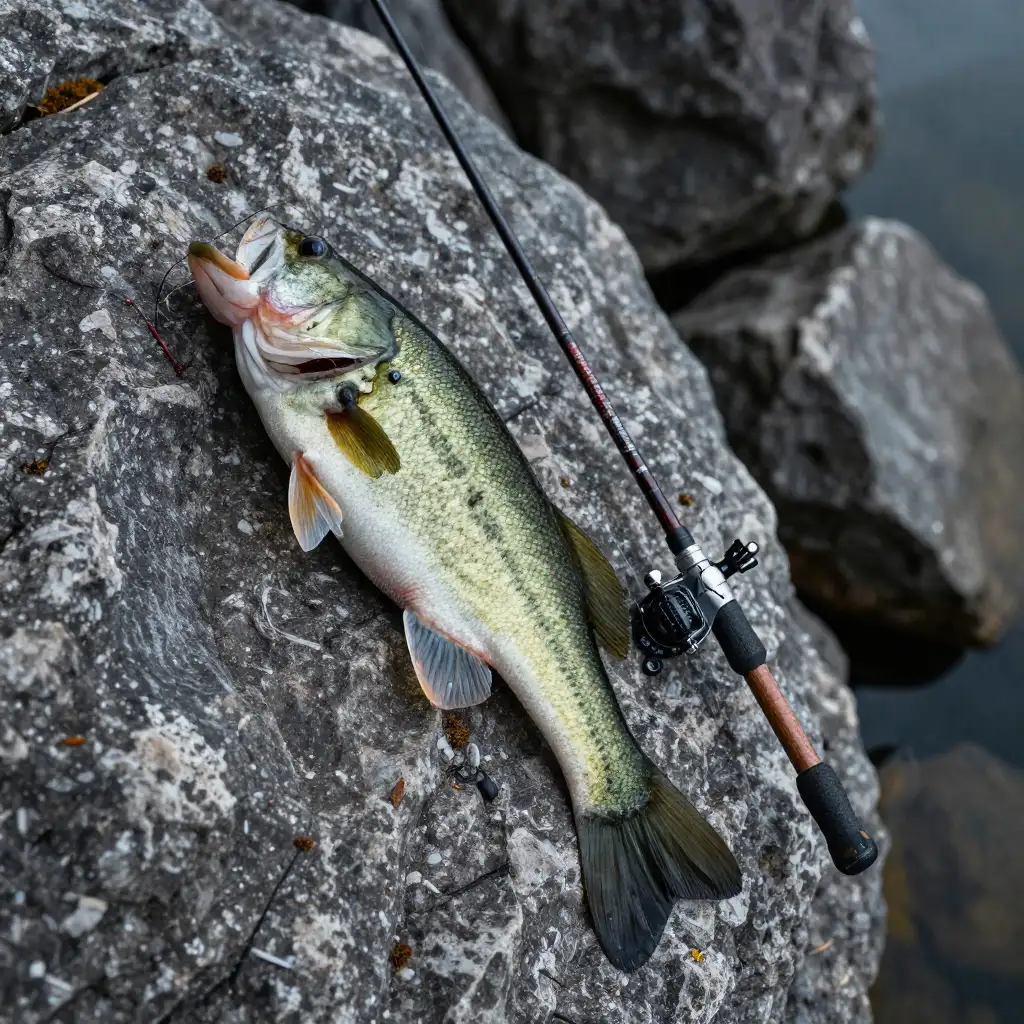 Best Winter Bass Fishing Lures & Retrieval Tips 2026 3 Finesse jig and Ned rig for cold water bass on rocky structure